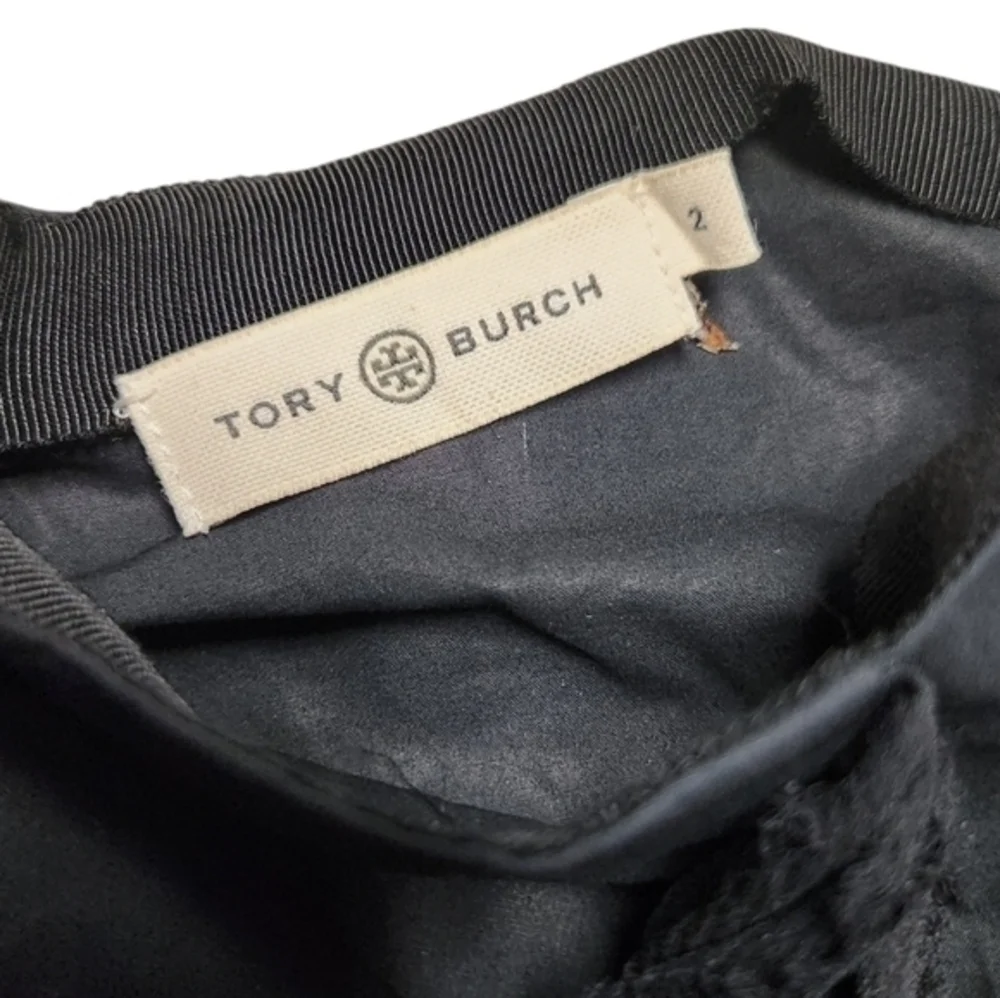 TORY BURCH COTTON SILK FRINGE MIDI SKIRT BLACK 2‎
